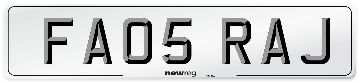 FA05 RAJ Number Plate from New Reg